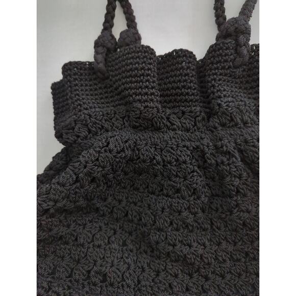 Lina Black Ruffle Top Crocheted ShoulderHobo hand bag Fully Lined 14 x 1 2x 4 - Picture 2 of 7